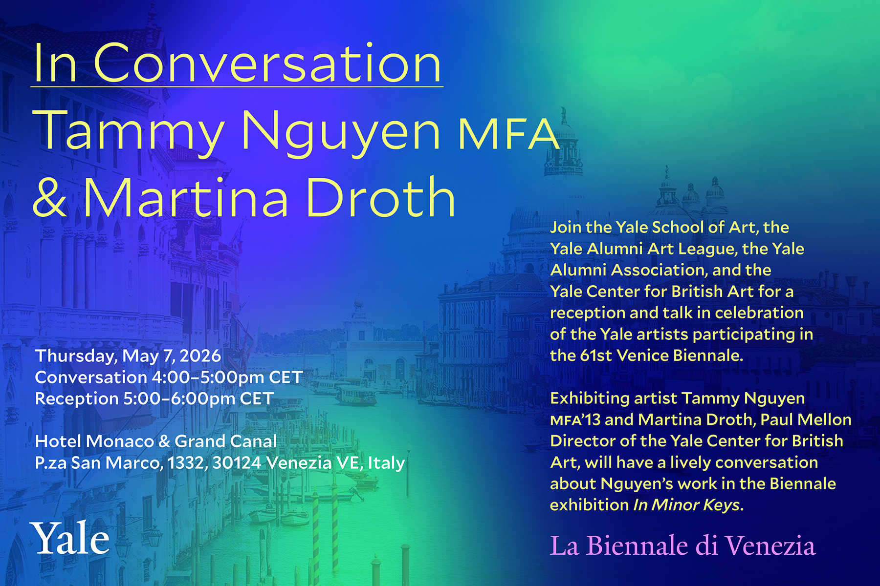 Featured image for “May 7: Venice Biennale event with Tammy Nguyen MFA ’13 and Martina Droth”